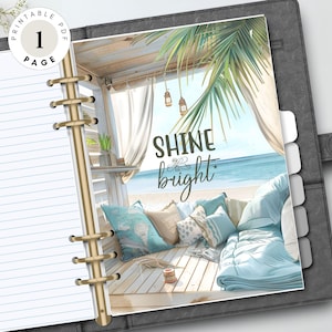 Planificador de verano motivacional imprimible, con separador de diario de una página y portada / A5, personal, tamaño clásico Happy Planner