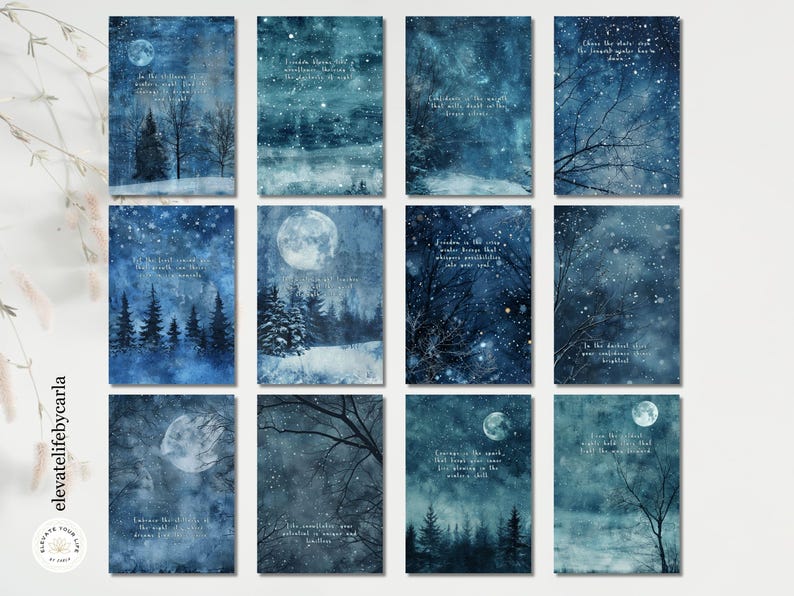 Blue Night Planner Dashboard Printable, Winter Journal Dividers & Cover ...