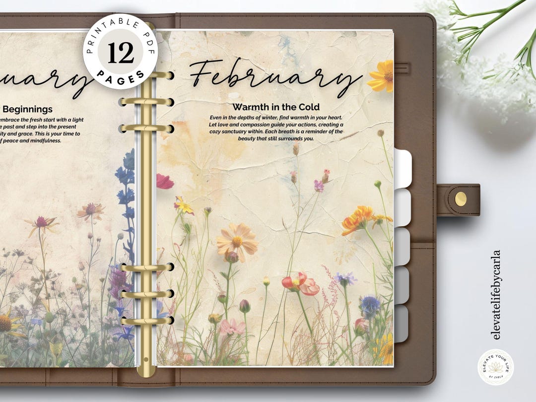 Wildflowers Monthly Planner Dividers - Vintage Journal Dashboard Set ...