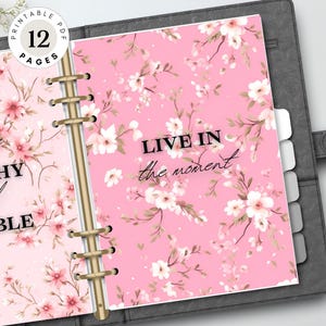 Planificador floral imprimible / Inserciones motivacionales rosas / Divisores y organizadores estéticos / A4/A5/Carta/Personal/Media carta