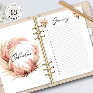 Pampas Perpetual Calendar Printable - Undated Monthly Planner Inserts - Birthday List & Cover Page - Digital Download PDF