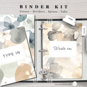 Druckbare Ordnerhüllen KIT - Wasserfarben Blumen Büro Trennblätter, personalisierte Schule & Heim Organisation Set - Digitaler Download PDF