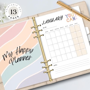 Undatierte Monatsplaner Einsätze - Buntes Kalender Dashboard mit positiven Affirmationen & Deckblatt - PDF Download Digital