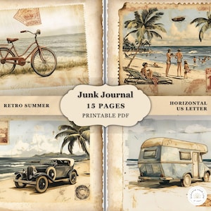 Kit de diario basura de verano retro: efímeras costeras vintage imprimibles en PDF para scrapbooking y manualidades / Descarga digital