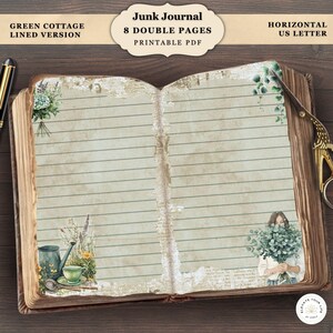 Kit de diario botánico: Álbum de recortes imprimible vintage de estilo cottagecore con páginas dobles rayadas para minilibros / Descarga digital en PDF