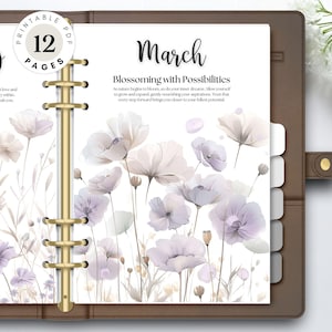 Druckbarer Monatsplaner mit motivierenden Zitaten | Lavendel Floral Dashboards & Cover Seiten | A4 A5 Letter Halbbrief PDF