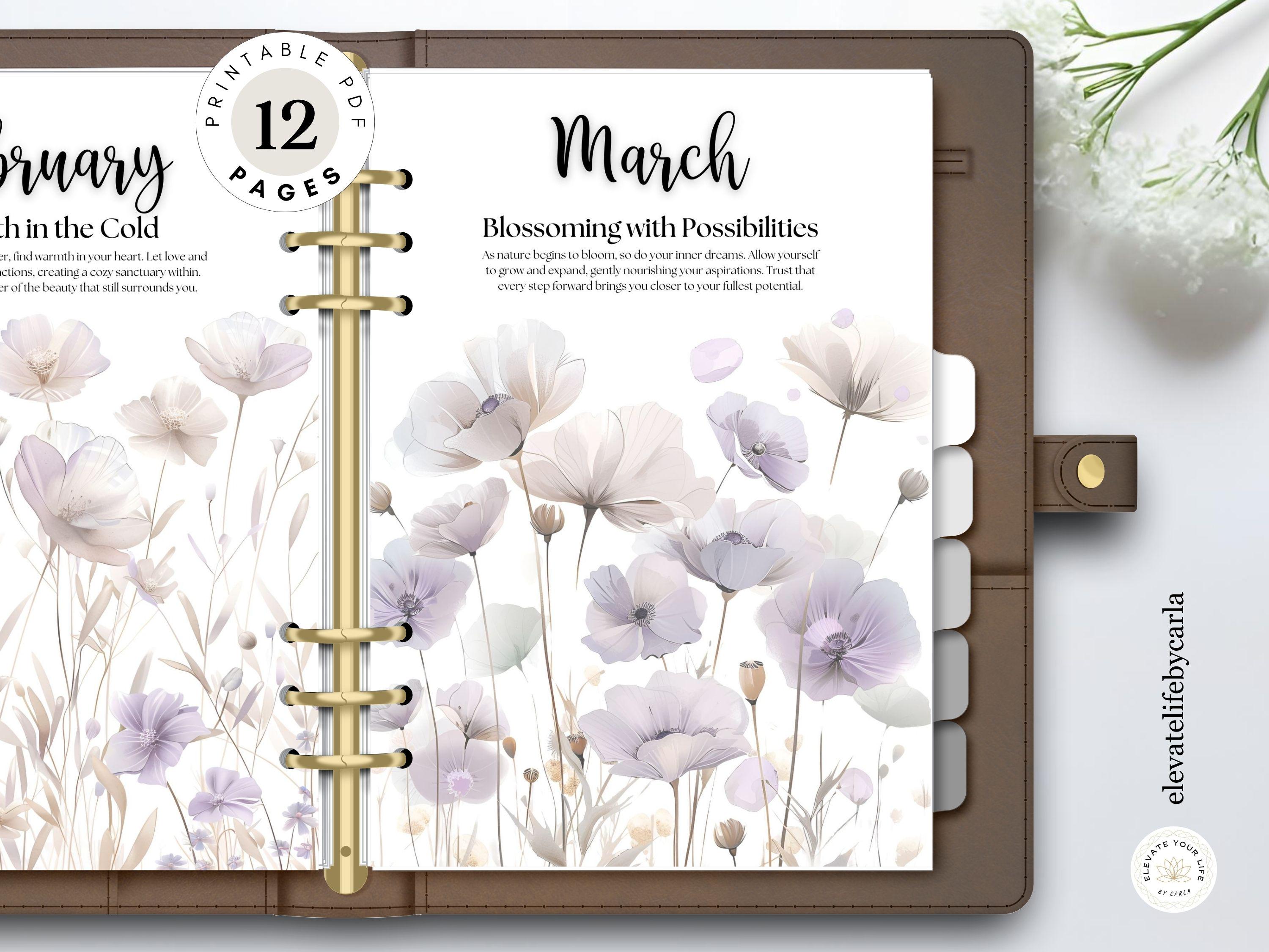 Printable Monthly Planner Dividers with Motivational Quotes | Lavender Floral Dashboards & Cover Pages | A4 A5 Letter Half Letter PDF