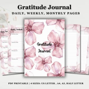 Diario de gratitud floral imprimible / Diario de bienestar digital / Cuaderno de ejercicios de autocuidado / Diario de reflexión sobre atención plena / Descarga instantánea