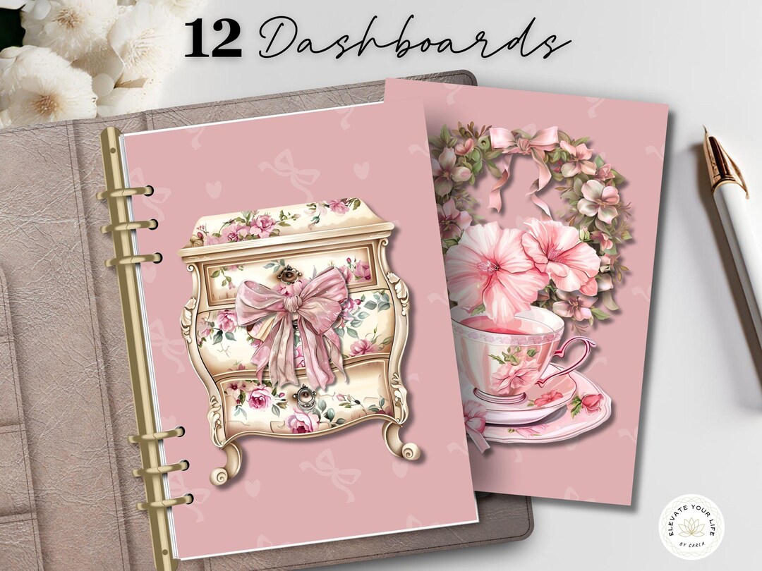 Floral Pink Planner Dashboard Printable, Coquette Planner Dividers ...