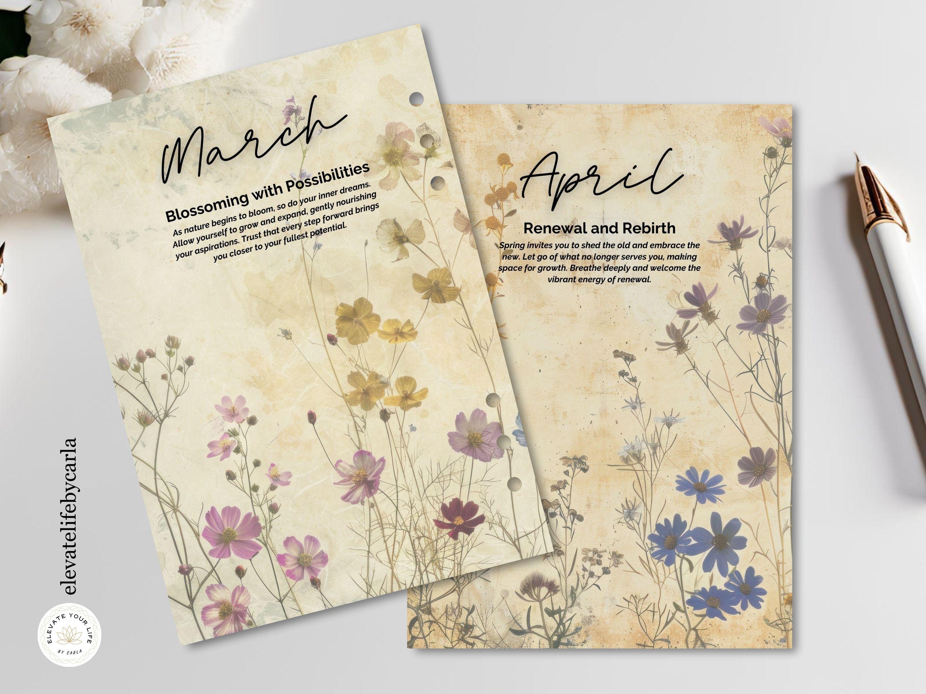 Wildflowers Monthly Planner Dividers - Vintage Journal Dashboard Set ...