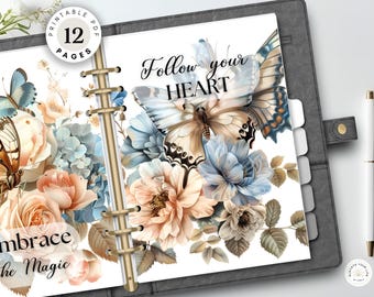 Floral Planner Dashboards Printable Set – Motivational Botanical Dividers & Covers – Digital PDF Download