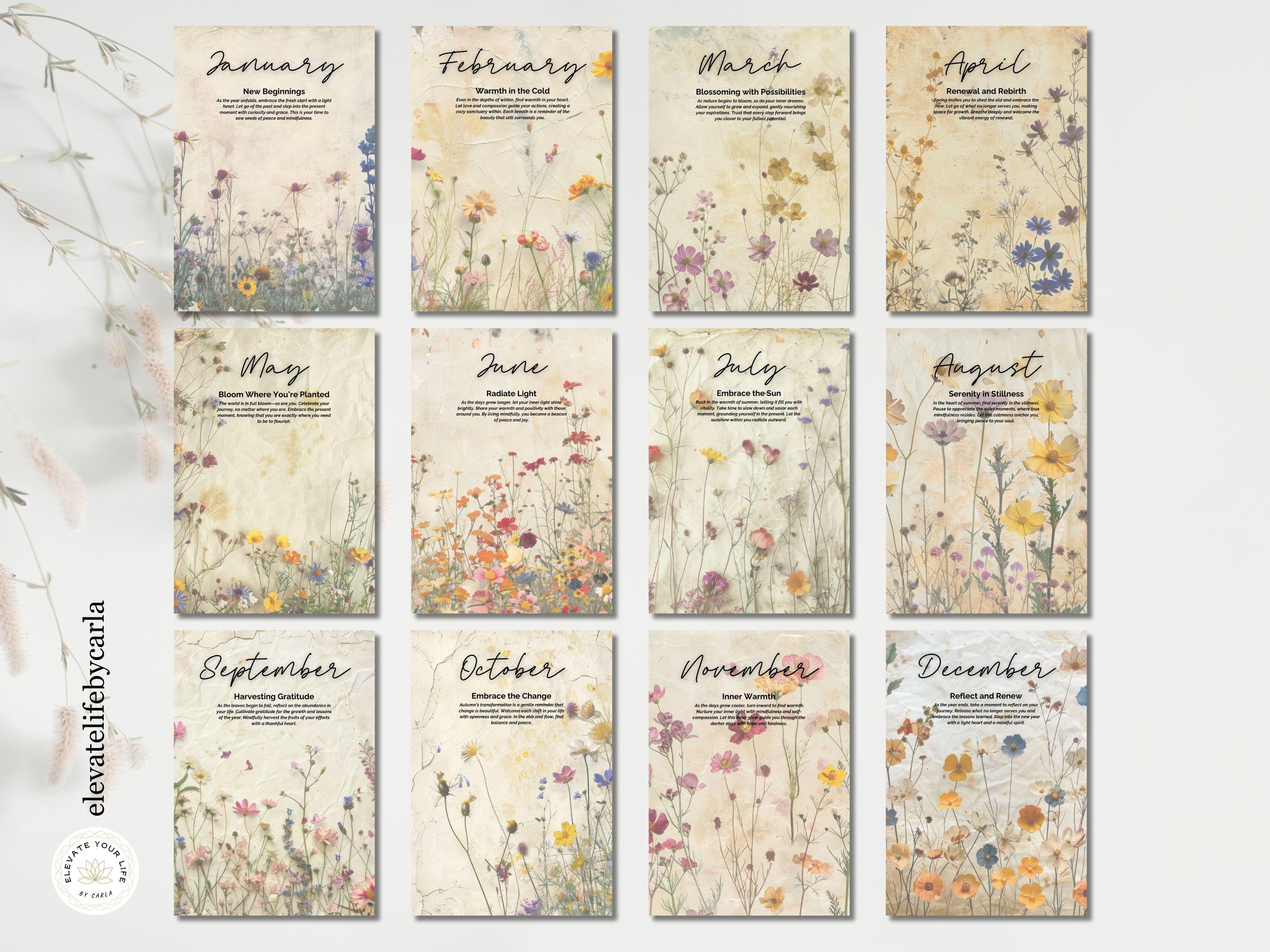 Wildflowers Monthly Planner Dividers - Vintage Journal Dashboard Set ...