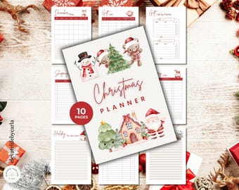 クリスマスプランナー（印刷可能）｜ギフト、予算トラッカー、食事、カレンダー、思い出のためのホリデーオーガナイザー｜季節ごとの挿入物（PDFデジタルダウンロード）