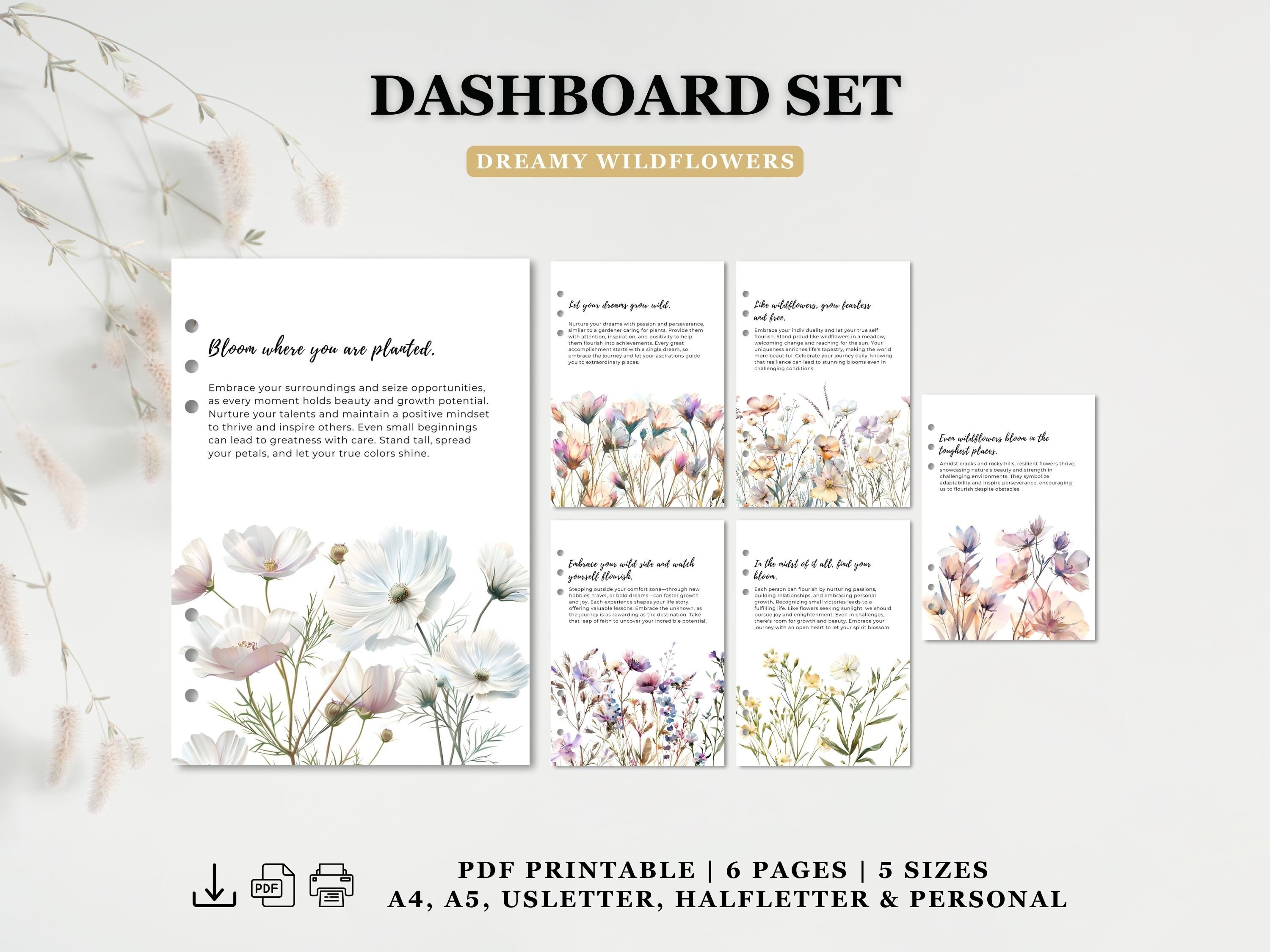 6 Printable Planner Dashboards Floral Planner Accessories & Dividers ...