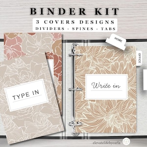 Floral Binder KIT - Personalized Printable Covers, Dividers, Spines & Tabs Set for Desk Organizer - Digital Download PDF