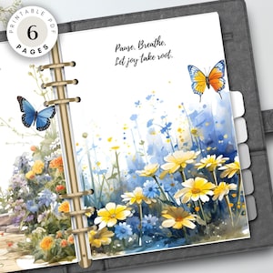 Planificador de primavera imprimible, separadores y portadas de diario con mariposas motivacionales - A5, personal, media carta, planificador clásico alegre