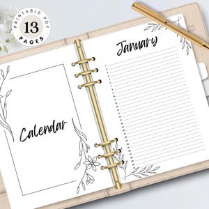 Floral Perpetual Calendar Printable - Undated Monthly Planner Inserts - Birthday List & Cover Page - Digital Download PDF