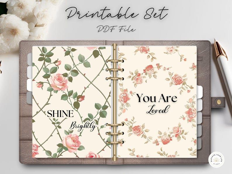 Vintage Floral Planner Dashboard Printable Set | Victorian Roses Ring ...