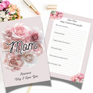 Carta imprimible con "Razones por las que te amo, mamá": regalo para mamá, tarjeta o cesta (descarga digital en PDF)