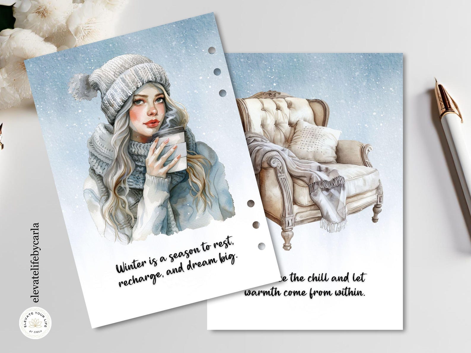 Cute Blue Planner Dashboard Printable, Winter Journal Dividers With ...