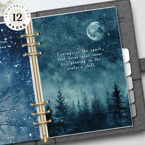 Planificador imprimible de Blue Night, separadores y portadas de diario de invierno con citas inspiradoras / A5, tamaño personal, Happy Classic