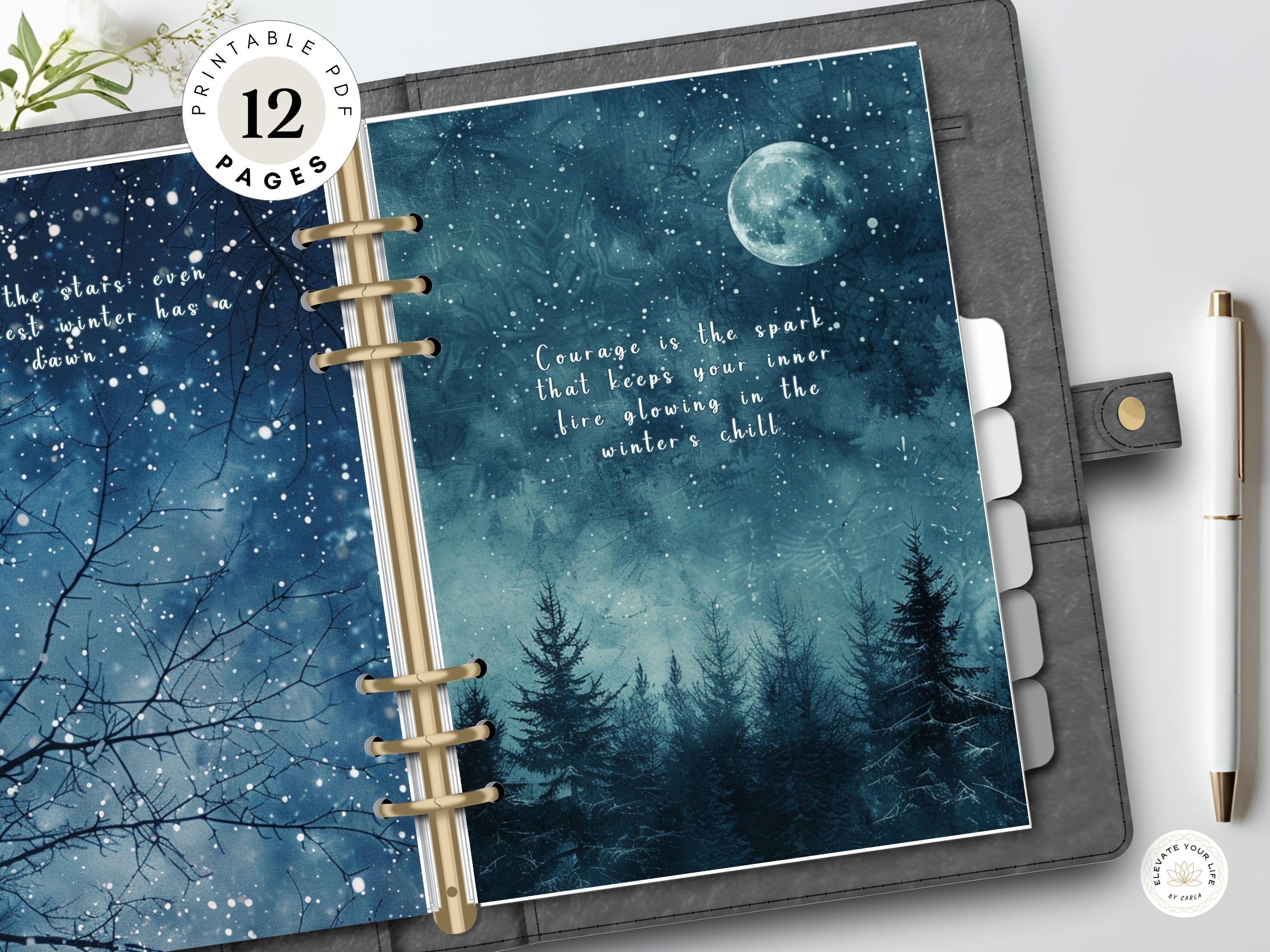 Blue Night Planner Dashboard Printable, Winter Journal Dividers & Cover ...