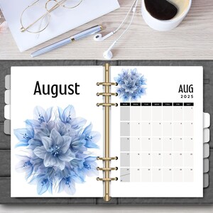2025 Floral Monatsplaner Dashboard Printable - Blaue Trennblätter & Einsätze zum Ausdrucken - Digitaler PDF Download