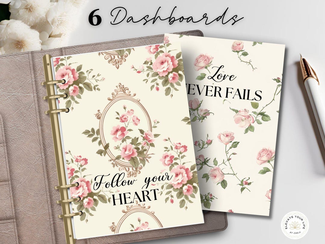 Vintage Floral Planner Dashboard Printable Set | Victorian Roses Ring ...