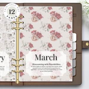 Portadas mensuales con diseño floral vintage y separadores motivacionales para planificadores / Panel de control imprimible / Descargar PDF