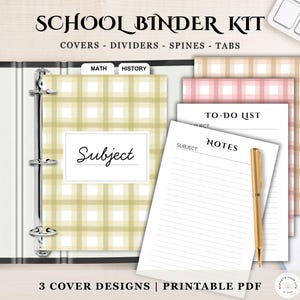 Printable Binder Covers | School Student Subject Inserts | Pastel Plaid Binder Organizer | Teacher Organization Classroom Digital Download