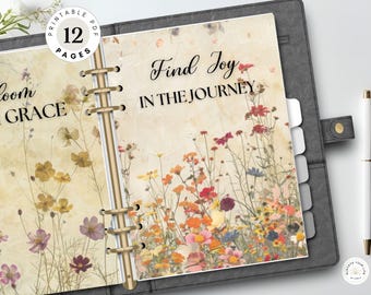 Wildflowers Planner Dashboard Printable , Spring Journal Dividers & Cover Pages with Inspirational Quotes | A5, Personal size, Happy Classic