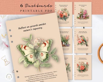 Spring Garden Planner Dashboard, Floral Botanical Inserts with Butterflies & Birds, Inspirational Quotes (PDF Digital Download)