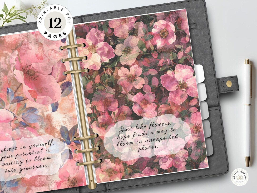 Pink Roses Planner Dashboard Set - Printable Floral Cover Pages ...