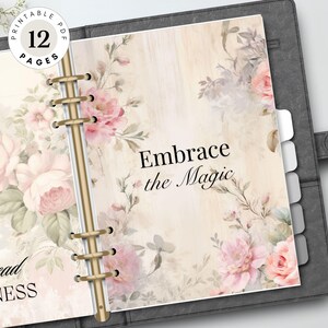 Planificador floral imprimible, separadores de diario vintage y portadas motivacionales / Insertos A5, tamaño personal, Happy Classic