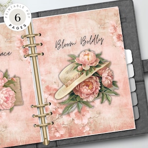 Rosa Planer Dashboard Printable, Floral Blossom Journal Divider & Cover Seiten mit motivierenden Zitaten | A5, Personal size, Happy Classic