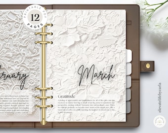 White Lace Planner Inserts & Dividers Printable -Vintage Monthly Planner Dashboard | A4, A5, US Letter, Half Letter, Personal, Happy Classic