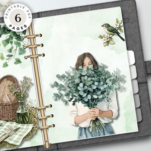 Planificador imprimible Cottagecore con separadores y portadas de diario botánicos verdes - A5, personal, media carta, planificador clásico alegre