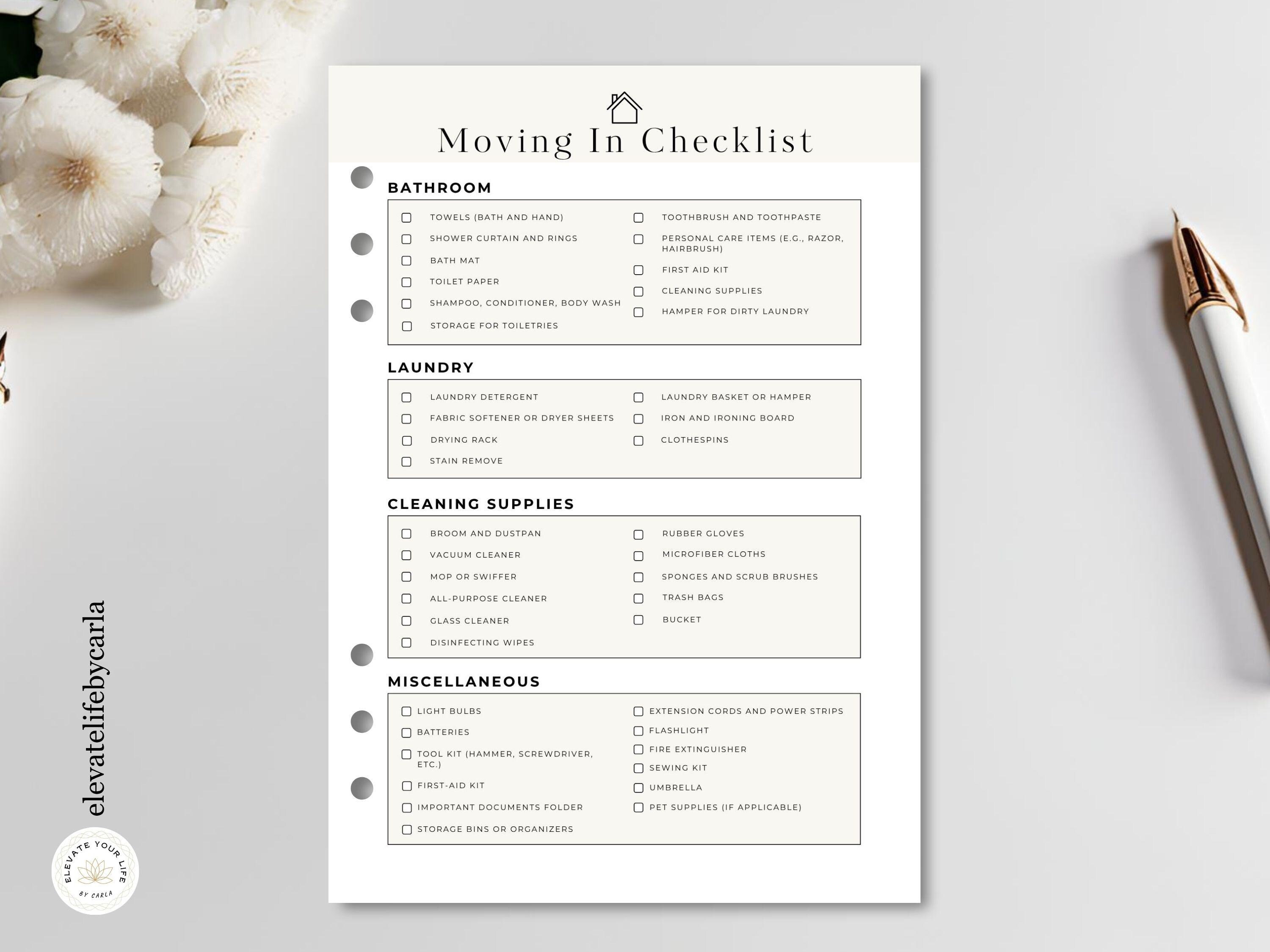 Moving Checklist Printable | New Home Essentials List | First Apartment ...