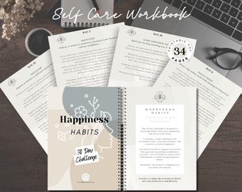Happiness Habits Book Printable - 30 Day Mindfulness Planner for Self-Care, Wellness & Mental Health - Digital Download PDF