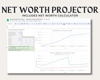 Net Worth Projector / ALL Ages / Financial Savings / FIRE/ Net Worth Calculator/  Financial Independence / Google Sheets / Simple To Use