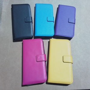 Custodia a portafoglio per iPhone 16 15 14 13 12 Mini 11 XR SE 8 7 Vera pelle Slot per carte Supporto integrato Custodia protettiva per telefono Giallo Blu Nero