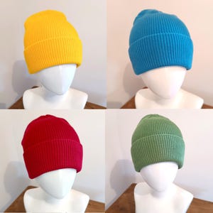 Cotton beanie hat, quality material, warm and comfortable, green blue turquoise yellow red winter hat