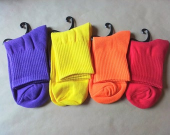 Chaussettes en coton, 2 paires, chaussettes jaunes rouges orange violettes pour femmes hommes, chaudes et confortables