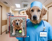 Custom Surgeon Dog Portrait from photo digital print, also suitable for other hospital doctors such as primary care or anesthesiologists