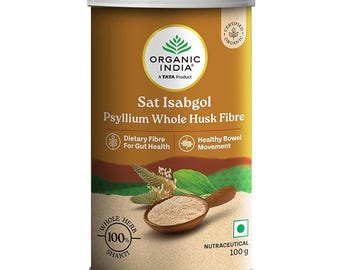 Cáscara de psyllium integral de Organic India 100 g / Fibra de isabgol / Suplemento herbario orgánico certificado por el USDA / Bienestar vegetal