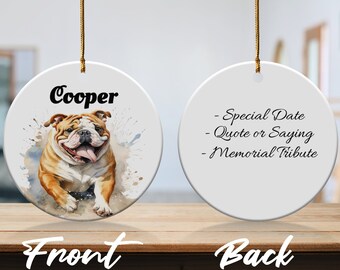 Custom Bulldog Ornament, Watercolor Dog Christmas Decoration, Personalized Pet Name Keepsake, Dog Lover Gift, Unique Holiday Decor