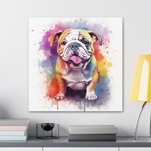 English Bulldog Watercolor Art Print, Fun Pet Portrait, Colorful Home Decor, Gift for Dog Lover, Vibrant Wall Art