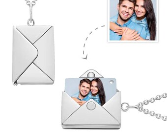 Custom Engraved Envelope Necklace with Photo Locket