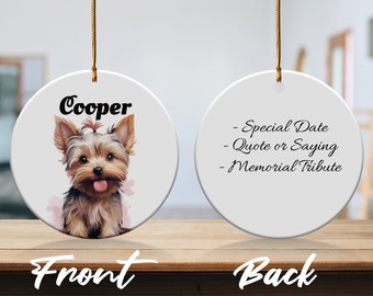 Custom Dog Ornament with Name, Handmade Pet Portrait Decoration, Yorkie Lover Gift, Personalized Christmas Tree Accessory