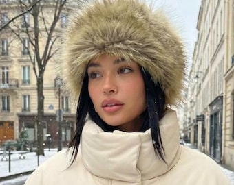 Fur hat women deer, big faux fur hat, fur winter vintage fuzzy hat, Luxury Faux Fur Hat with Fleece Lining, Warm Fluffy Fake Fur Hat